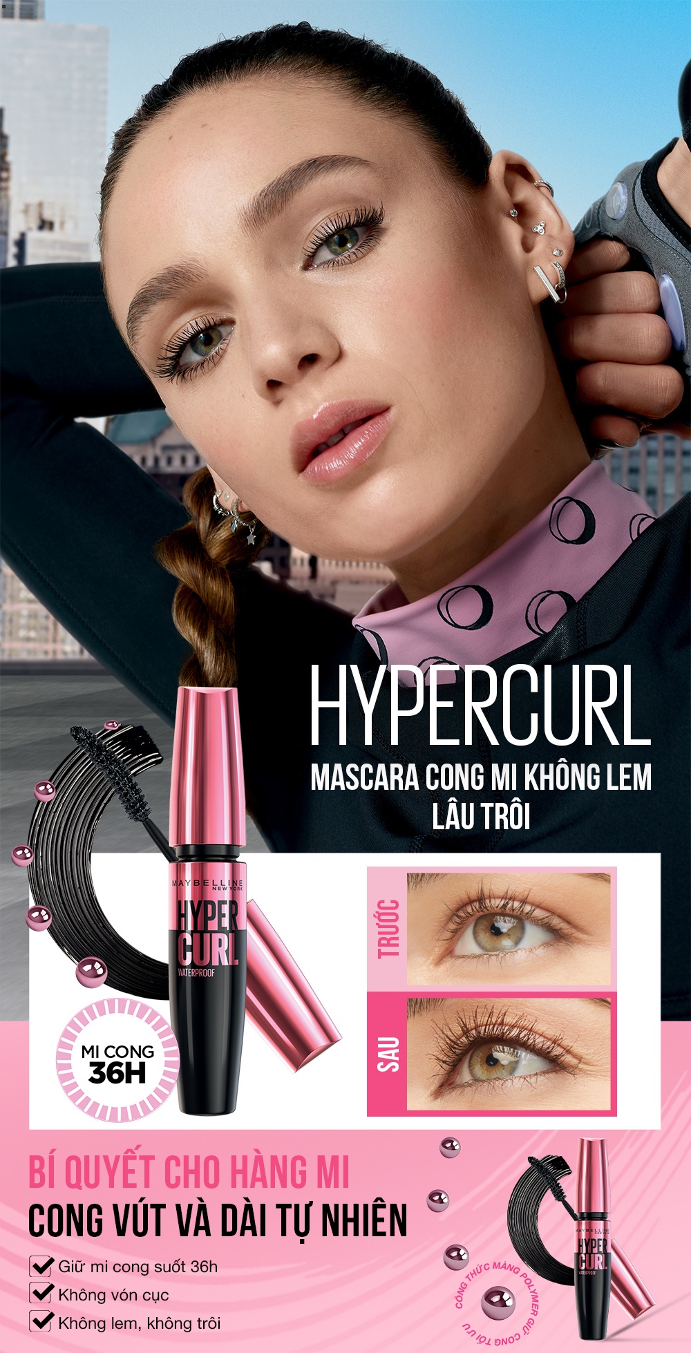 Mô tả Mascara Dài Mi và Cong Mi Maybelline New York Hyper Curl Waterproof Chuốt Mi Đen 9.2ml - 1