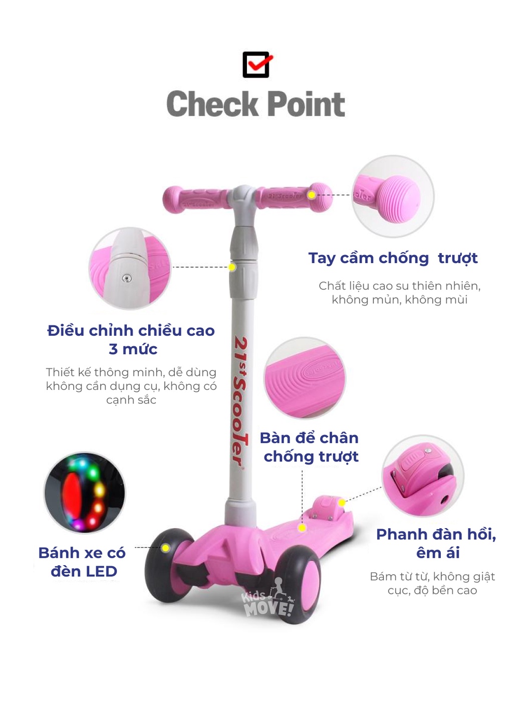 Xe trượt scooter 21stscooter Candy Pro có đèn LED