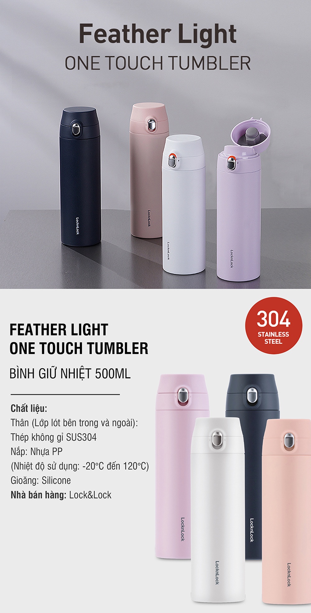 Bình giữ nhiệt LocknLock Featherlight LHC3257 500ml