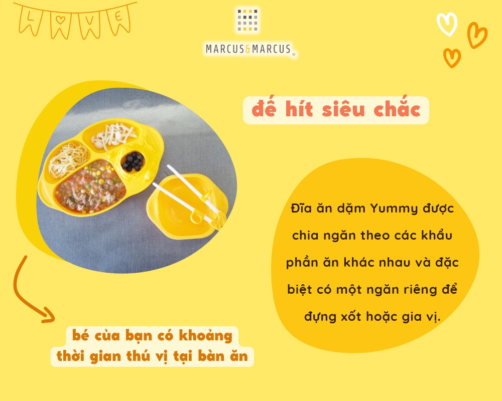 Mô tả Đĩa ăn dặm silicon chia ngăn có đế hút chân không chống đổ Yummy Marcus & Marcus, cho bé từ 18 tháng - Lola - 3