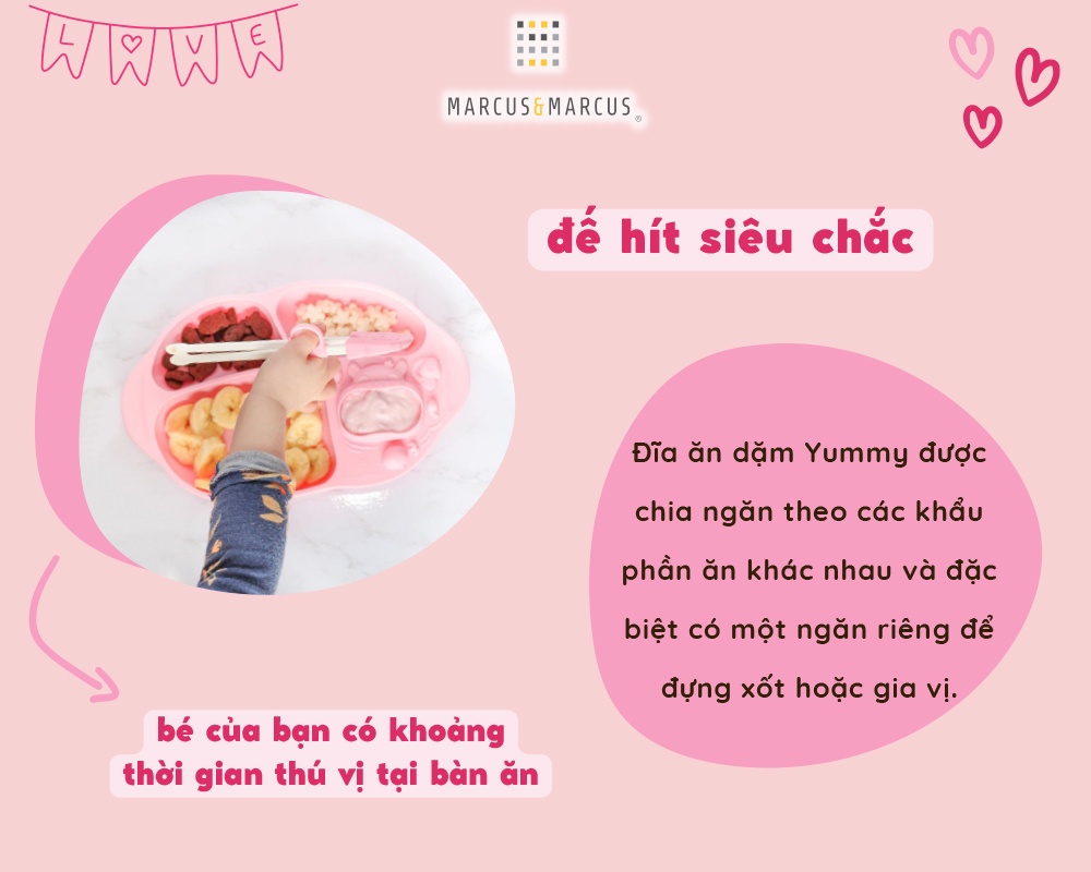 Mô tả Đĩa ăn dặm silicon chia ngăn có đế hút chân không chống đổ Yummy Marcus & Marcus, cho bé từ 18 tháng - Pokey - 3