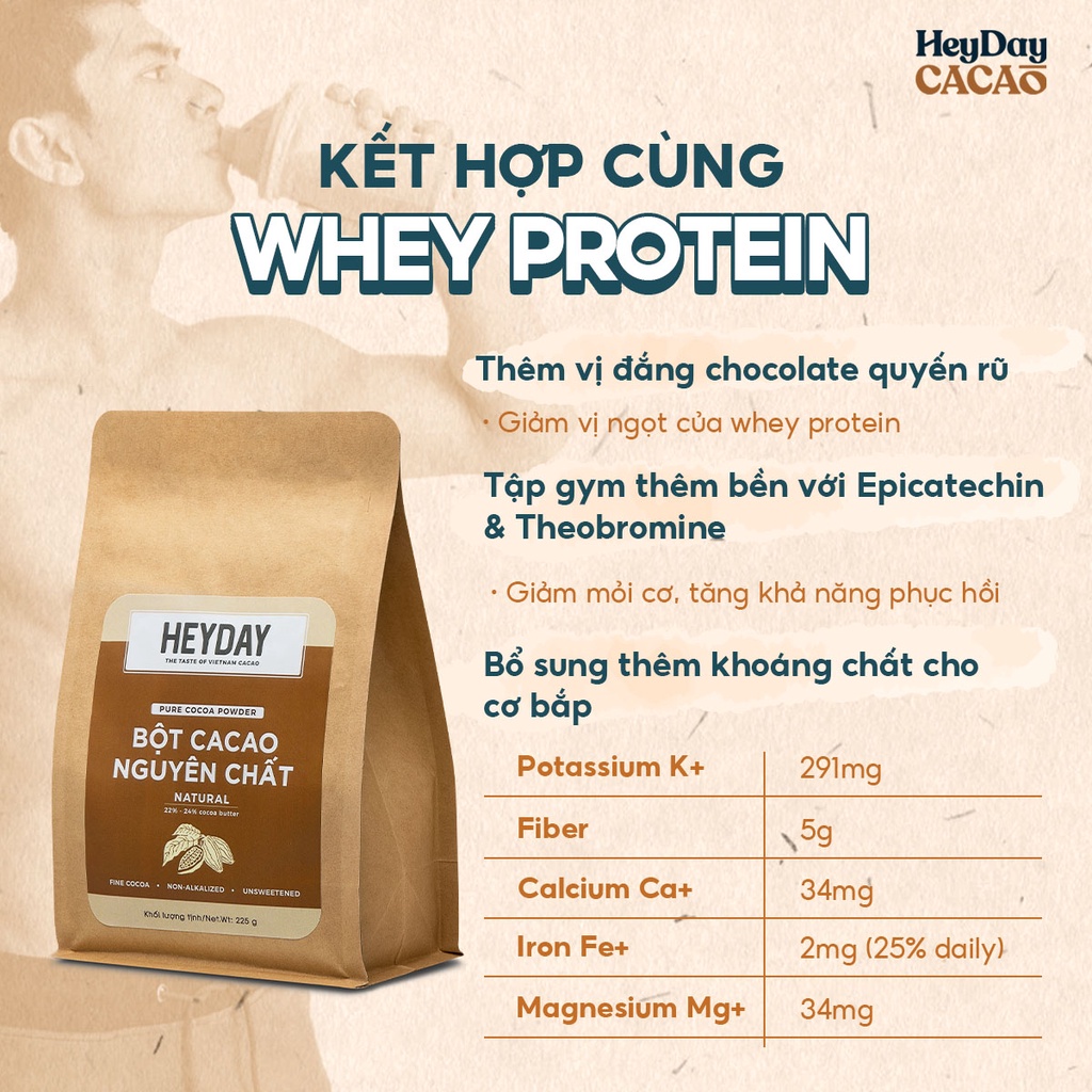 Mô tả Túi 500g Bột Cacao Nguyên Chất Việt Nam 100%, Dòng Natural Không Kiềm Hóa - Heyday Cacao - 1