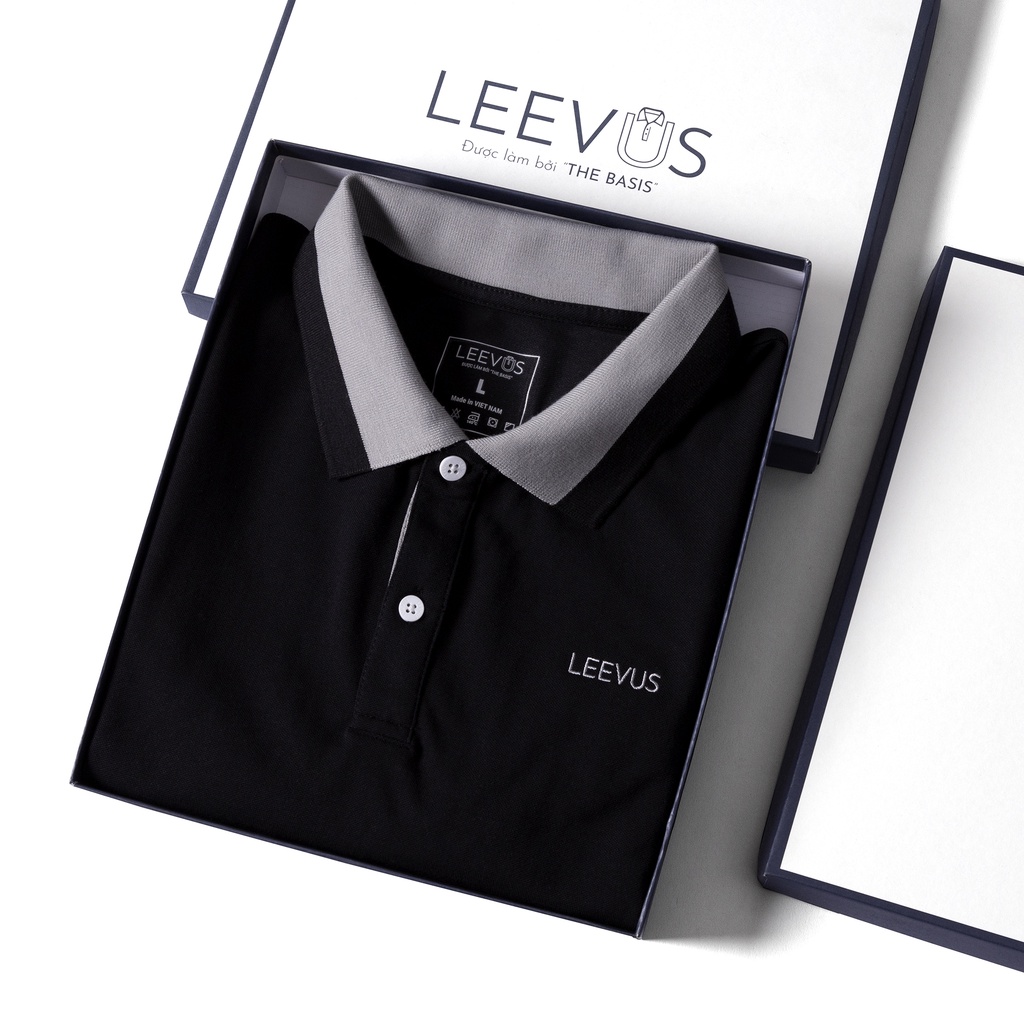 Mô tả Áo Polo nam DYSAN LEEVUS đen phối xám, thêu logo, vải CVC cá sấu, form regular APL264 - 1