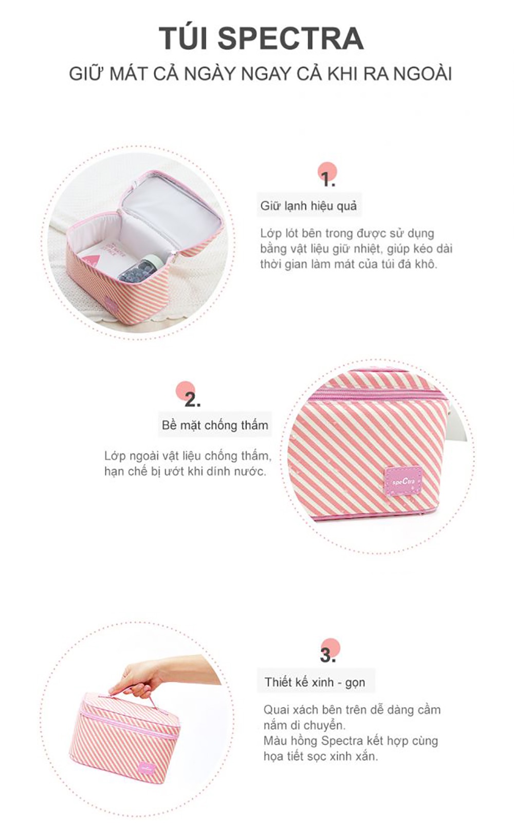 Mô tả Túi giữ nhiệt kèm túi đá khô màu hồng Spectra - Hàng Chính Hãng - 3