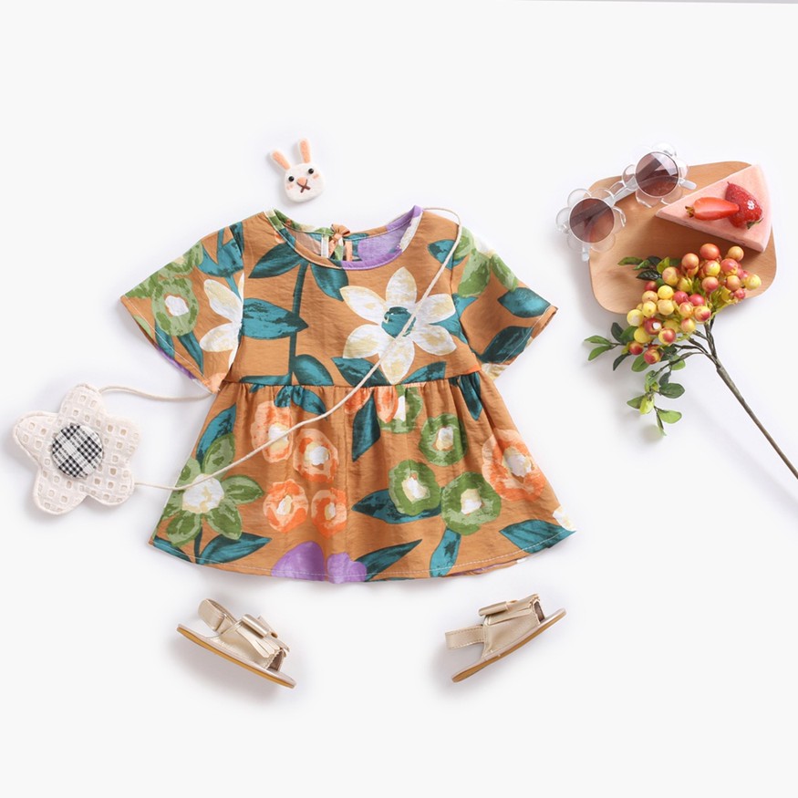 Đầm cotton họa tiết dứa SANLUTOZ cho bé gái