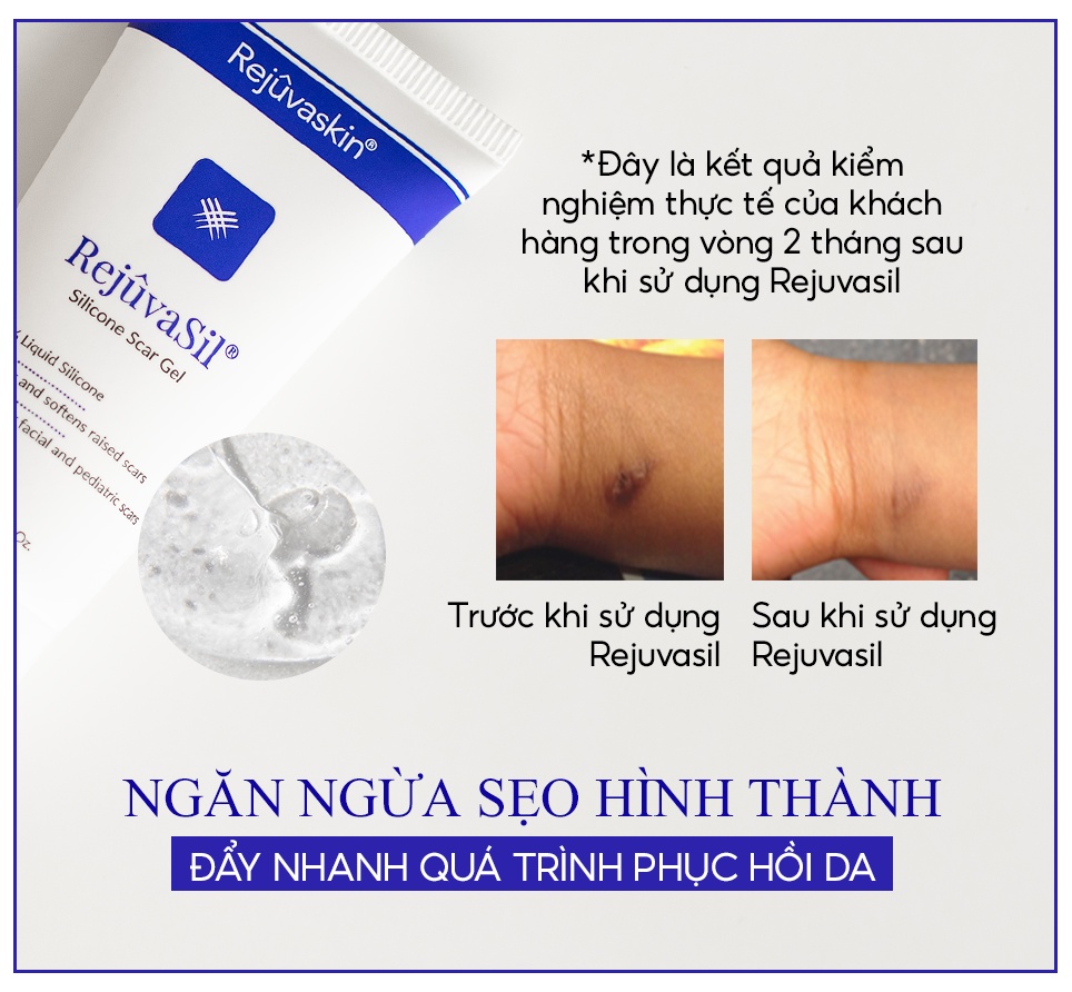 Mô tả Combo Gel ngăn ngừa sẹo và làm xẹp sẹo lồi, sẹo phì đại REJUVASKIN Rejuvasil 10ml/tuyp - 3