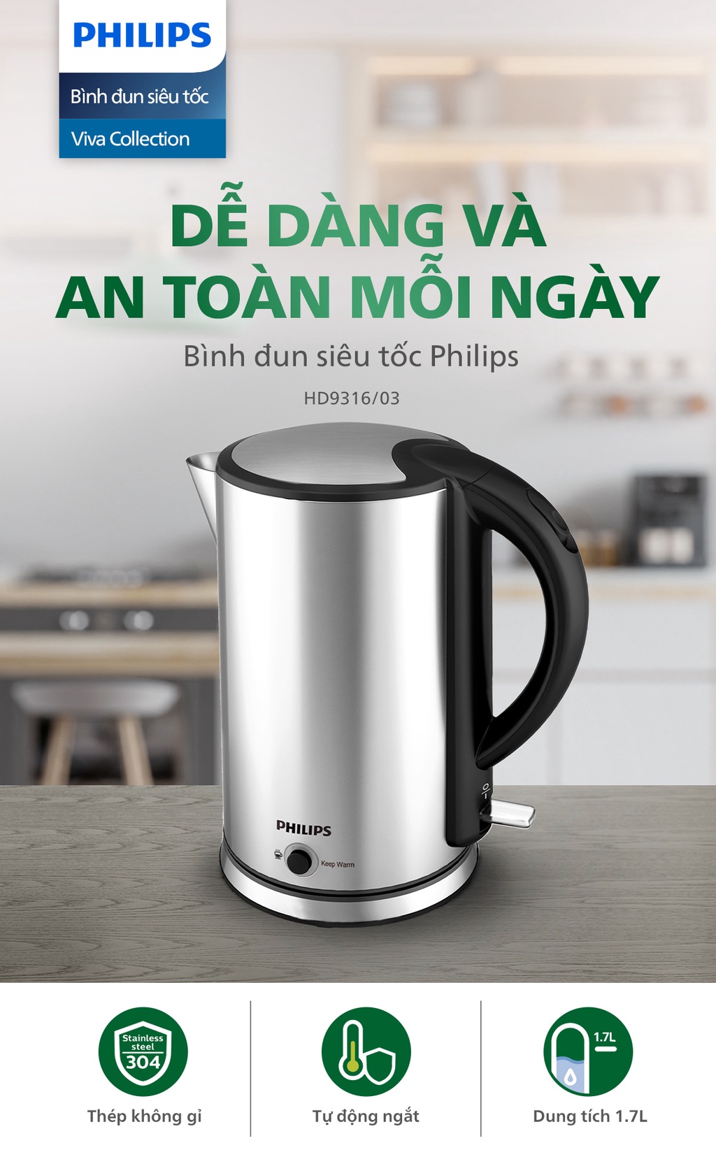 Mô tả Bình đun siêu tốc PHILIPS HD9316 - Hàng Chính Hãng - 1