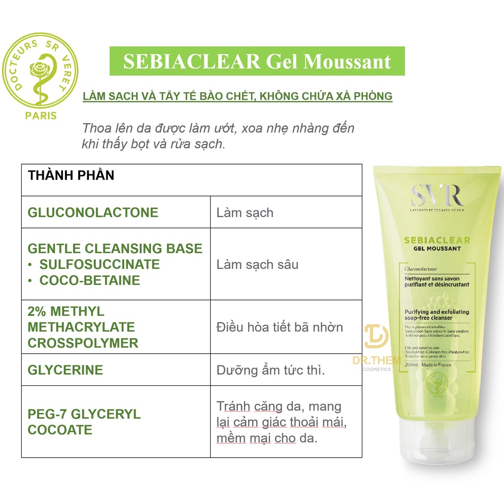 Sữa rửa mặt SVR cho da dầu mụn SVR Sebiaclear Gel Moussant srm loại bỏ tế  bào da chết | Shopee Việt Nam