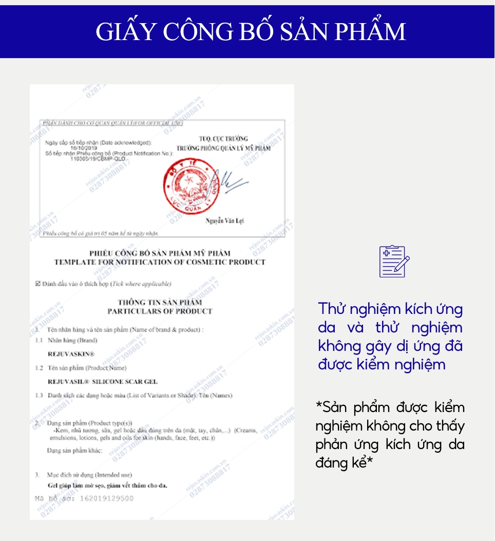 Mô tả Combo Gel ngăn ngừa sẹo và làm xẹp sẹo lồi, sẹo phì đại REJUVASKIN Rejuvasil 10ml/tuyp - 4