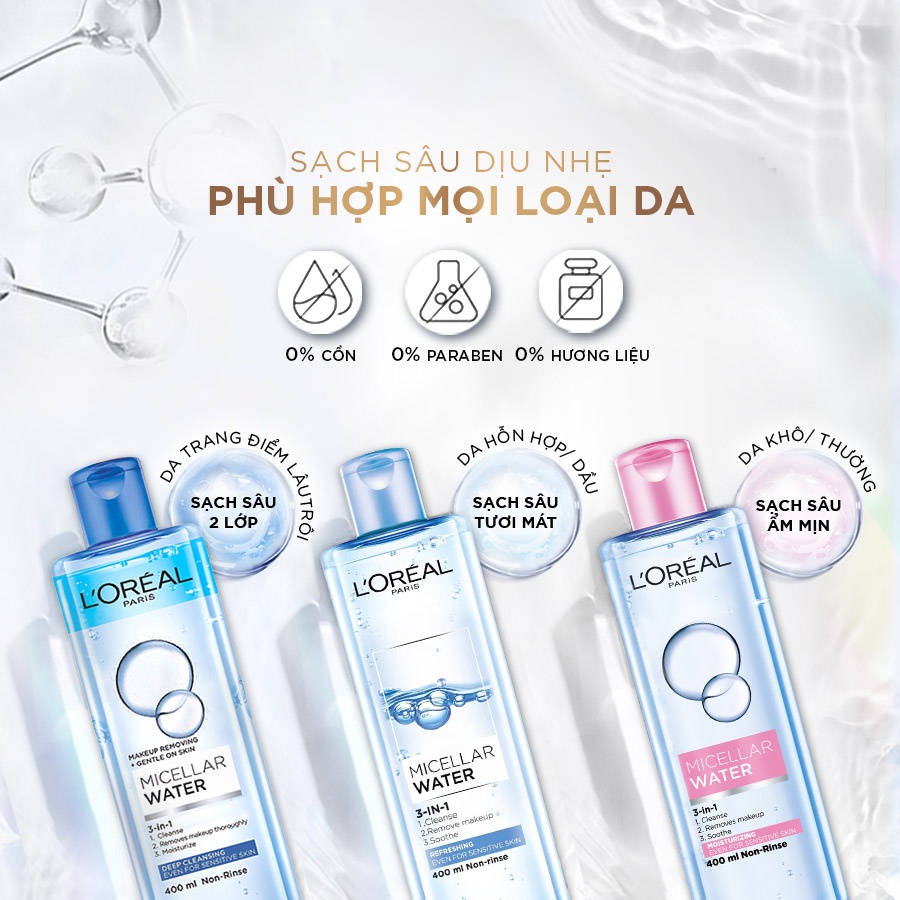 Mô tả Bộ 2 nước tẩy trang dưỡng ẩm mượt da 3in1 L'Oreal Paris Micellar Water 400ml - 2