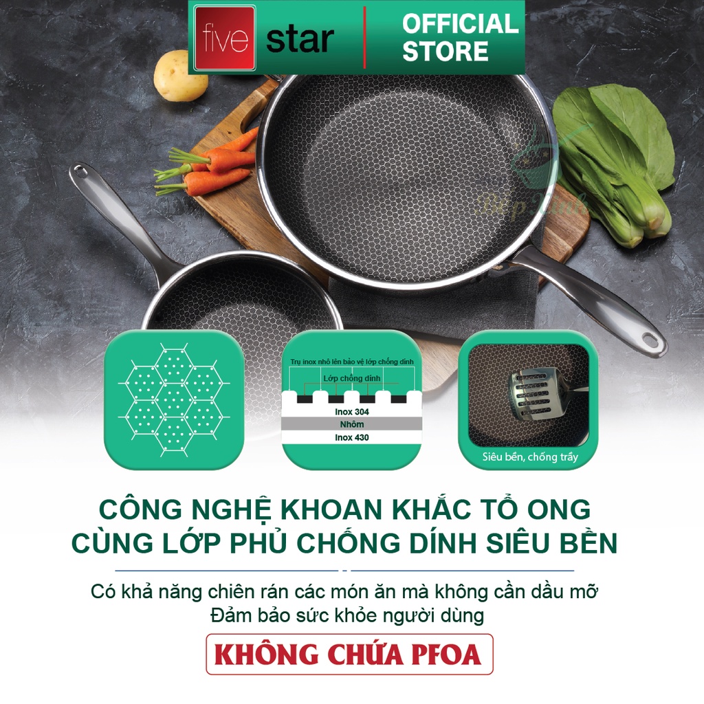 Mô tả Chảo sâu lòng Blackcube tổ ong cao cấp FIVESTAR Plush 3 lớp đáy liền inox 304 siêu bền - 3