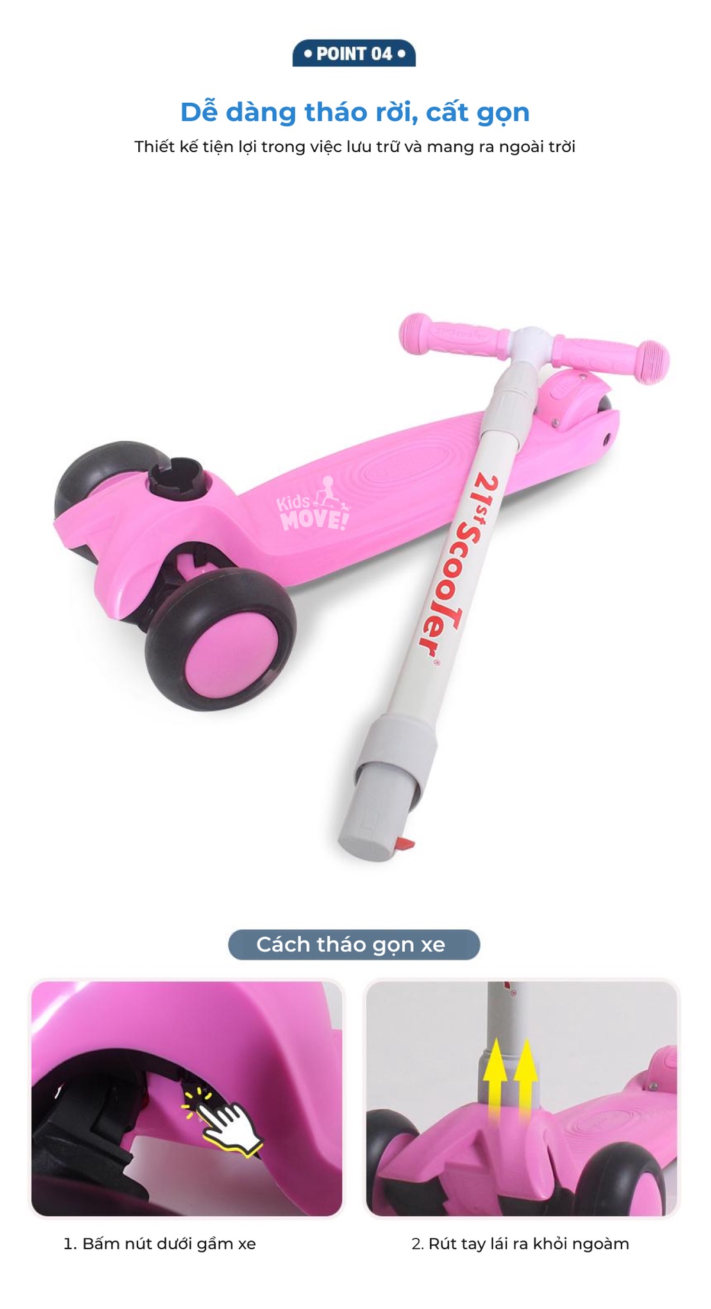 Xe trượt scooter 21stscooter Candy Pro điều chỉnh chiều cao
