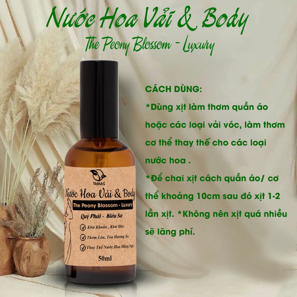 Mô tả Nước Hoa Xịt Thơm Quần Áo TAMAS The Peony Blossom Luxury Chai 10ml, 50ml. - 4