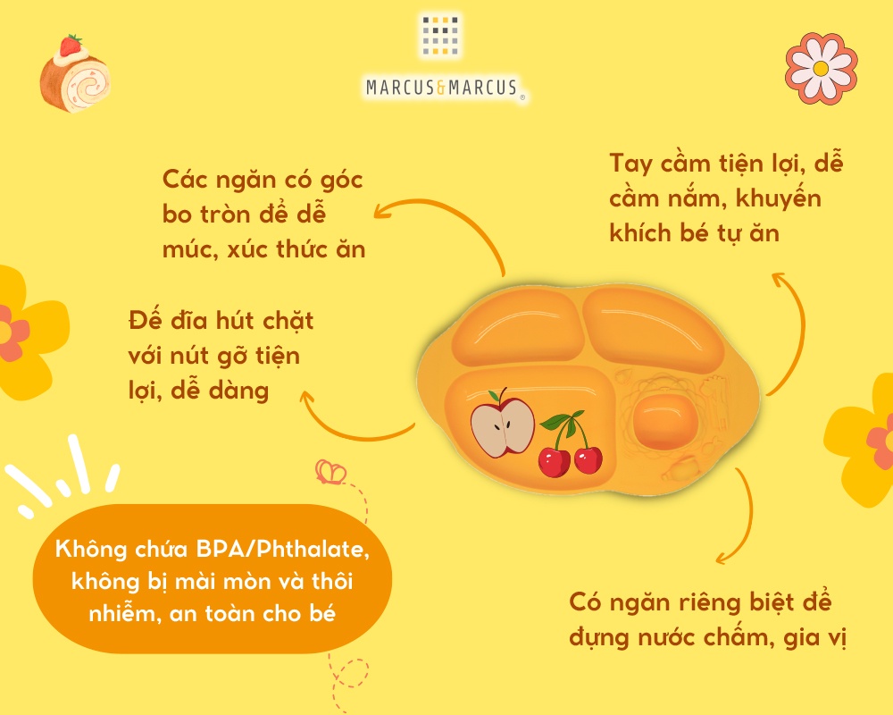 Mô tả Đĩa ăn dặm silicon chia ngăn có đế hút chân không chống đổ Yummy Marcus & Marcus, cho bé từ 18 tháng - Lola - 2