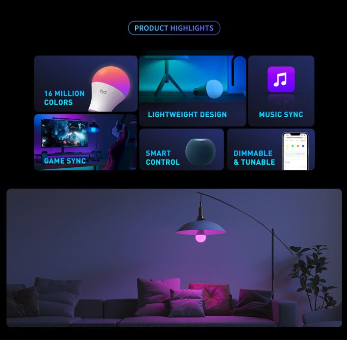 Mô tả Bộ 4 bóng đèn Yeelight W4 16 triệu màu chuôi đèn E27, nháy theo nhạc, tương thích Homekit - 3