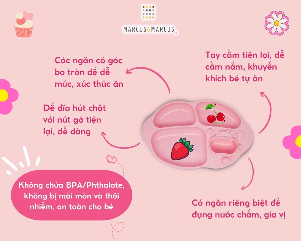 Mô tả Đĩa ăn dặm silicon chia ngăn có đế hút chân không chống đổ Yummy Marcus & Marcus, cho bé từ 18 tháng - Pokey - 2