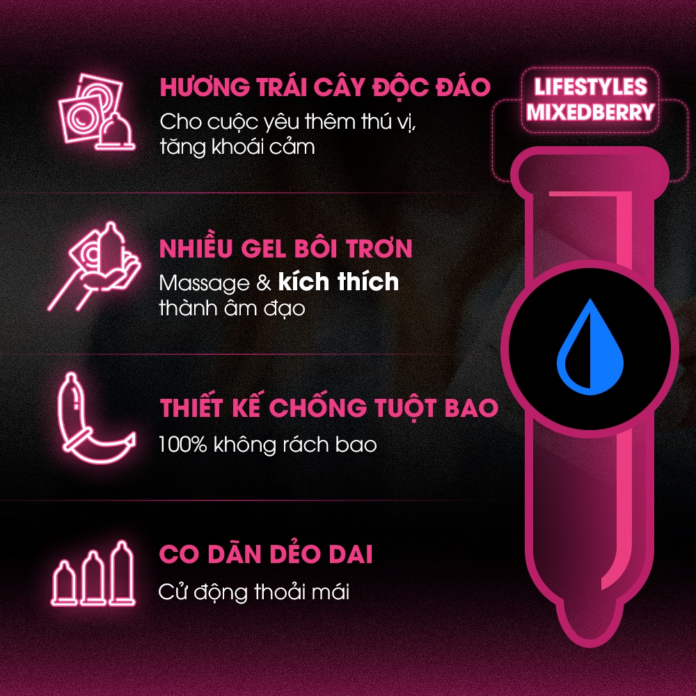 Mô tả Combo 3 hộp Bao cao su LifeStyles Mixed Berry Hương dâu cao cấp - Hộp 3 bao - 1