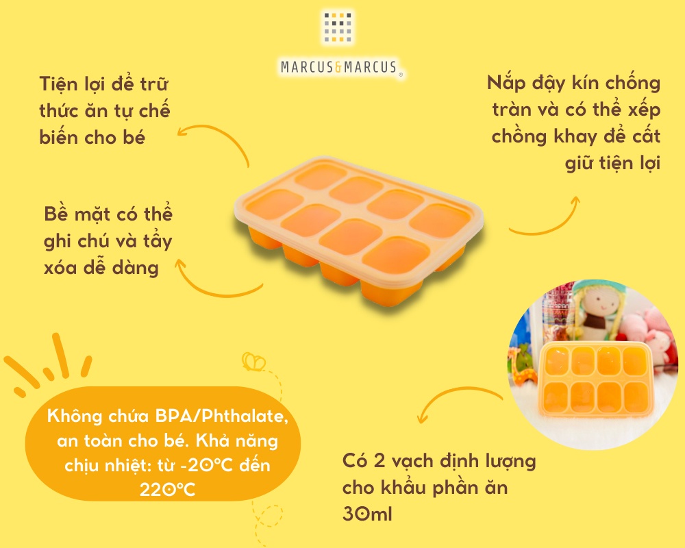 Mô tả Khay silicon trữ đông đồ ăn dặm cho bé Marcus & Marcus – Lola (30ml x 8 ngăn) - 2
