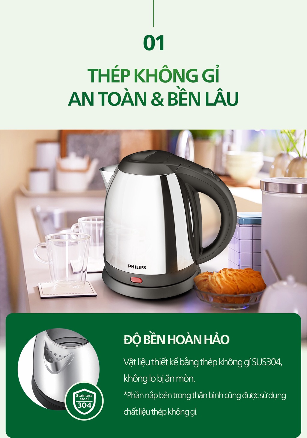 Mô tả Bình đun siêu tốc PHILIPS HD9306 1.5L - Hàng Chính Hãng - 3