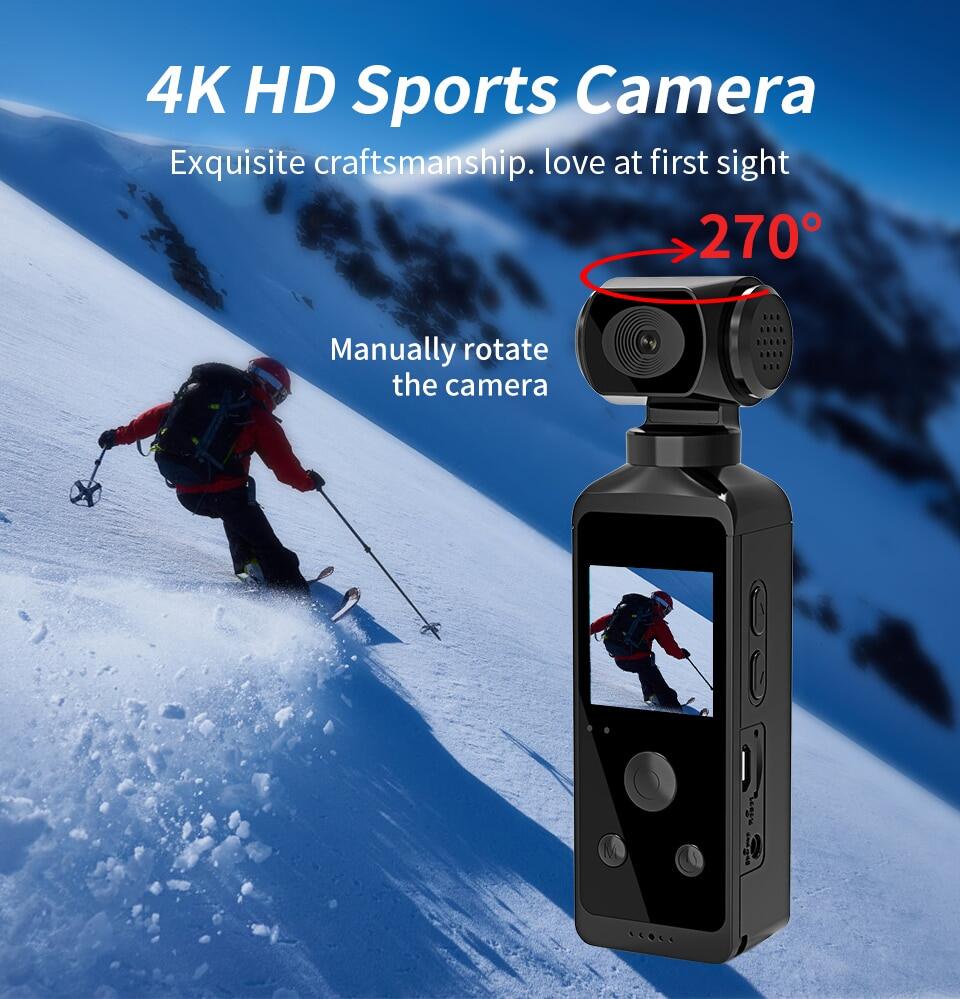 Mô tả Camera hành động thể thao EKLEVA 4K Pocket Cam 1.3 "Màn hình LCD HD 270° Camera thể thao Wifi có thể xoay 30FPS có vỏ chống nước cho mũ bảo hiểm - 1