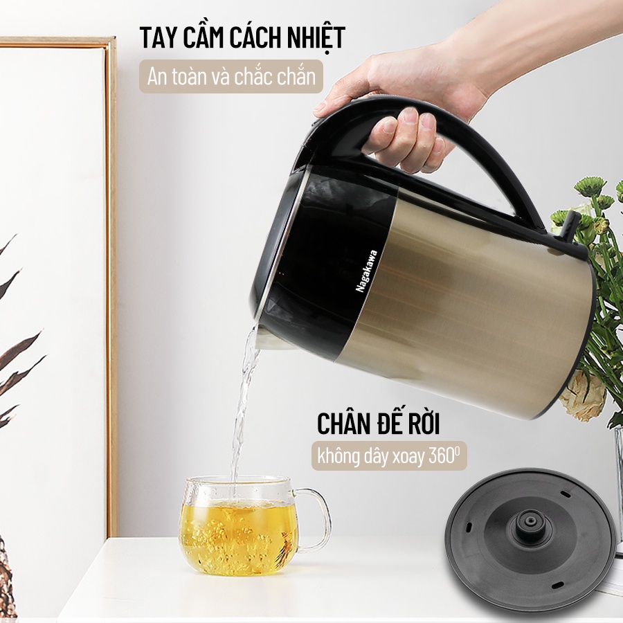 Mô tả Ấm siêu tốc 1,8L Nagakawa NAG0315 - 2 lớp - Công suất 1800W - 6