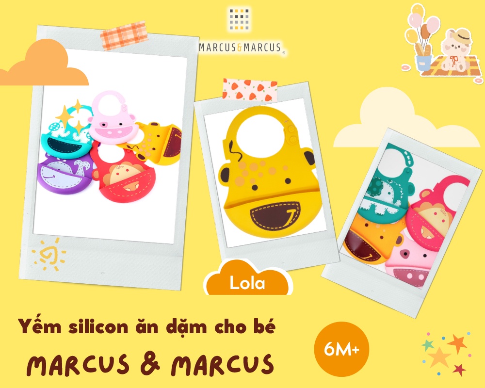 Mô tả Yếm silicon ăn dặm cho bé Marcus & Marcus, từ 6 tháng - Lola - 1