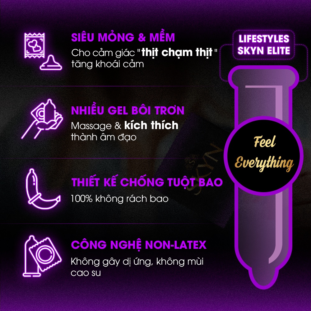 Mô tả Combo 3 hộp Bao cao su siêu mỏng, trơn mượt LifeStyles SKYN Elite - Non-latex không mùi cao su - Hộp 3 bao - 1