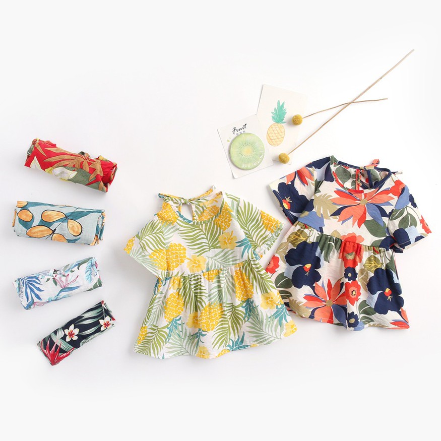 Đầm cotton họa tiết dứa SANLUTOZ cho bé gái