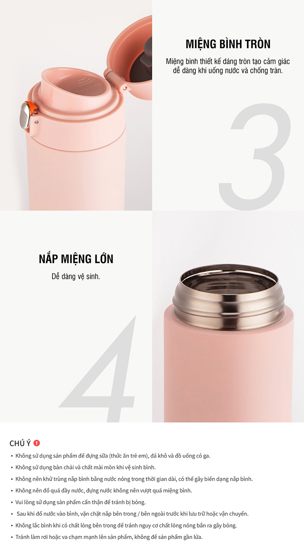 Mô tả Bình giữ nhiệt LocknLock Featherlight LHC3257 500ml - Hàng chính hãng, thép không gỉ  - JoyMall - 10
