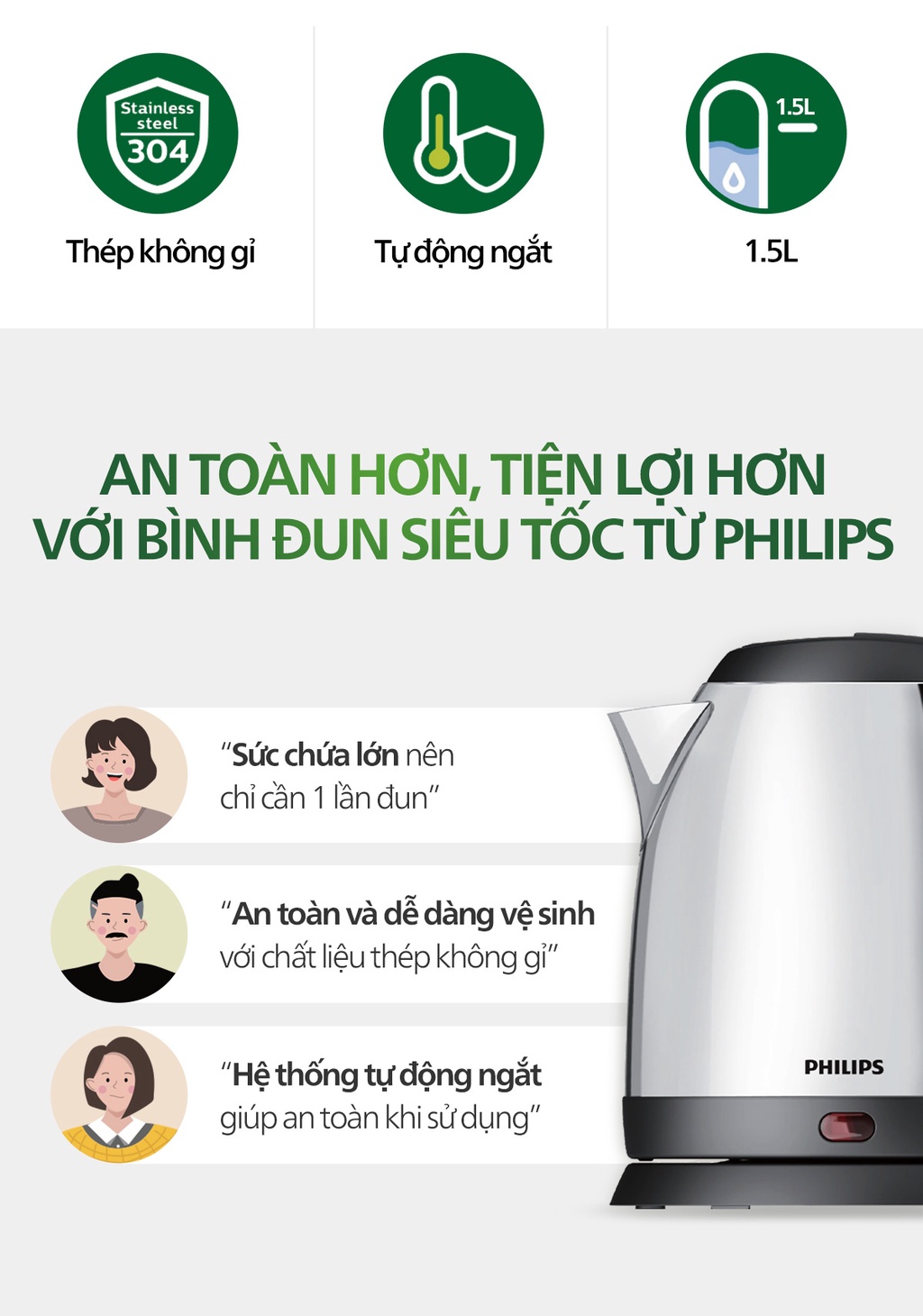 Mô tả Bình đun siêu tốc PHILIPS HD9306 1.5L - Hàng Chính Hãng - 2