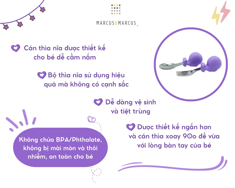 Mô tả Bộ Thìa Nĩa Tập Ăn Palm Grasp Marcus & Marcus Cho Bé Từ 18 Tháng - 2