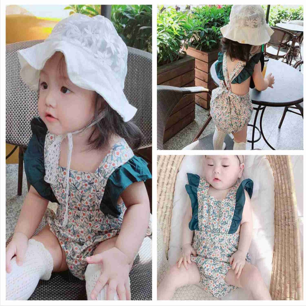 Họa tiết hoa xinh xắn trên áo liền quần bé gái Sanlutoz
