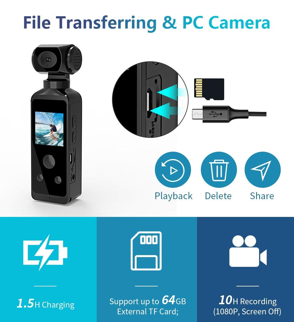 Mô tả Camera hành động thể thao EKLEVA 4K Pocket Cam 1.3 "Màn hình LCD HD 270° Camera thể thao Wifi có thể xoay 30FPS có vỏ chống nước cho mũ bảo hiểm - 8
