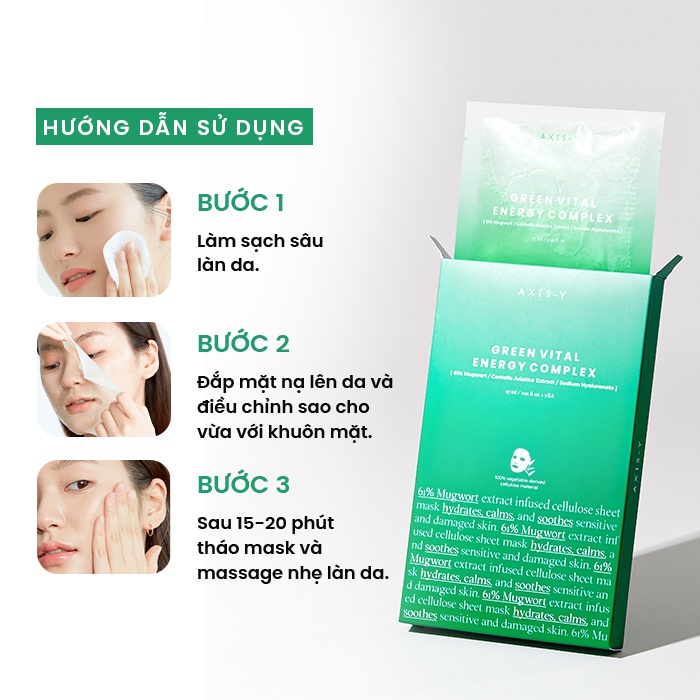 Axis-Y Mặt nạ giấy Mugwort Green Vital Energy Complex Sheet Mask 27ml