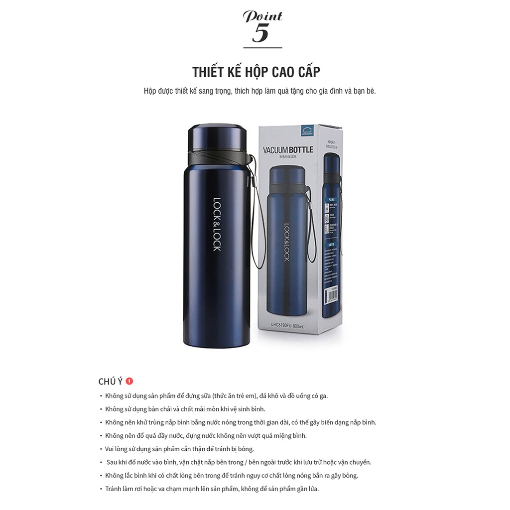 Mô tả Bình giữ nhiệt LocknLock 800ml Vacuum Bottle LHC6180 3 màu , Có khay lọc trà, dây treo xách - K-MALL - 8