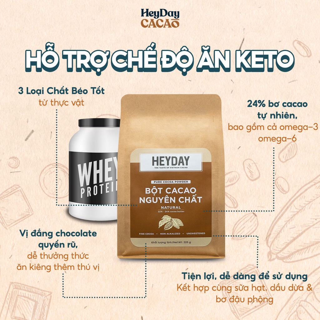 Mô tả Túi 500g Bột Cacao Nguyên Chất Việt Nam 100%, Dòng Natural Không Kiềm Hóa - Heyday Cacao - 2
