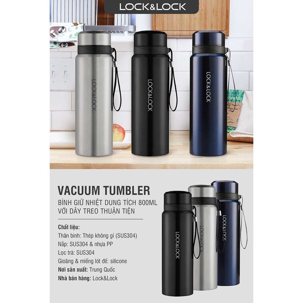 Mô tả Bình giữ nhiệt LocknLock 800ml Vacuum Bottle LHC6180 3 màu , Có khay lọc trà, dây treo xách - K-MALL - 2