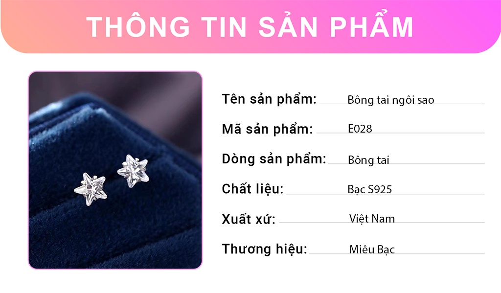 Mô tả Bông tai bạc nữ MIÊU BẠC khuyên tai sao đá nhỏ chất liệu bạc chất liệu s925 thời trang phụ kiện trang sức E028 - 1