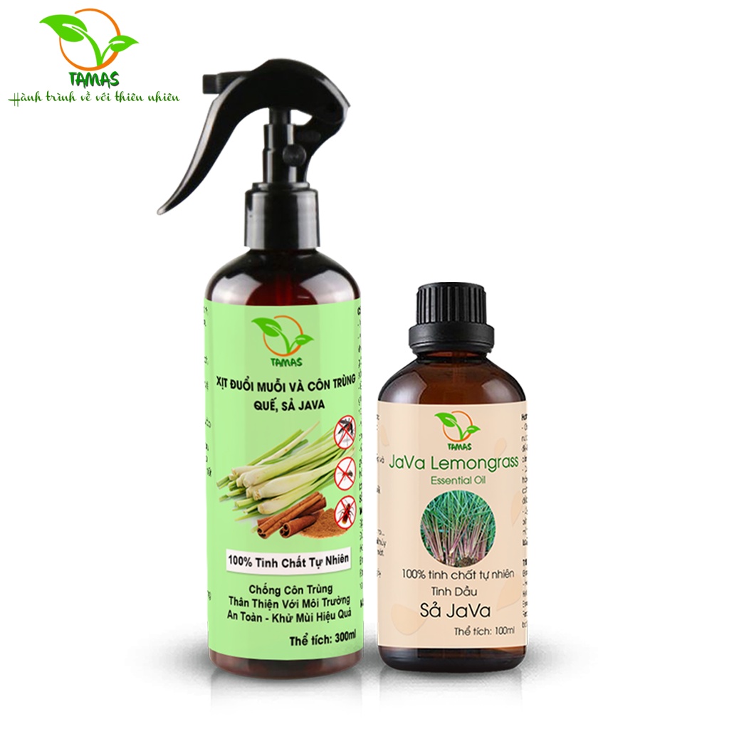 Mô tả Bộ đôi khử mùi đuổi muỗi hiệu quả. Tinh dầu Sả Java 100ml + Xịt tinh dầu đuổi muỗi sả quế 300ml TAMAS - 1