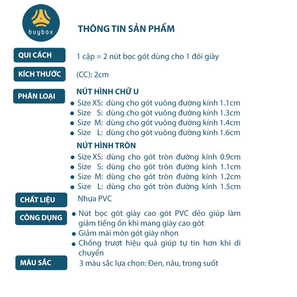 Mô tả Bộ đôi nút bọc gót giày cao gót hình tròn, chữ U giảm tiếng ồn chống mòn gót - Buybox - BBPK291 - 8