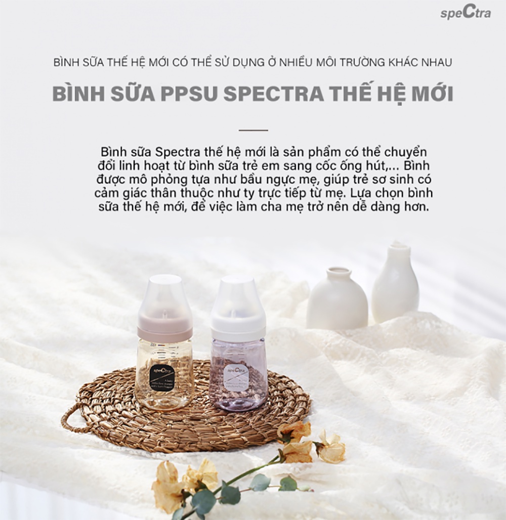 Mô tả Bình sữa PPSU cổ rộng Spectra 160ml núm ti size S (màu vàng gold) - 1