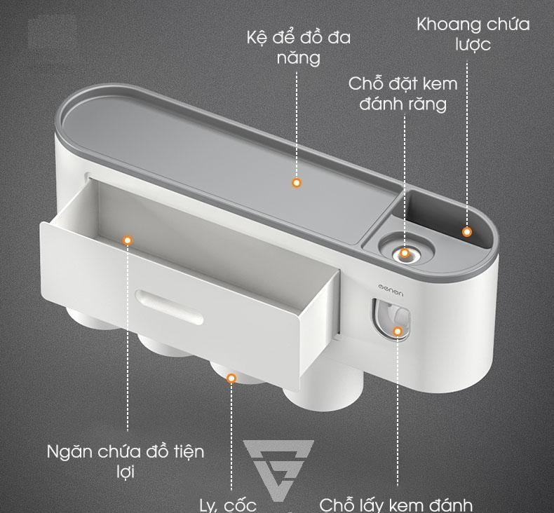 Mô tả Kệ Nhả Kem Đánh Răng Tự Động OENON 5 Cốc Chất Liệu Nhựa ABS Lắp Đặt Dán Tường Gạch Men - 5