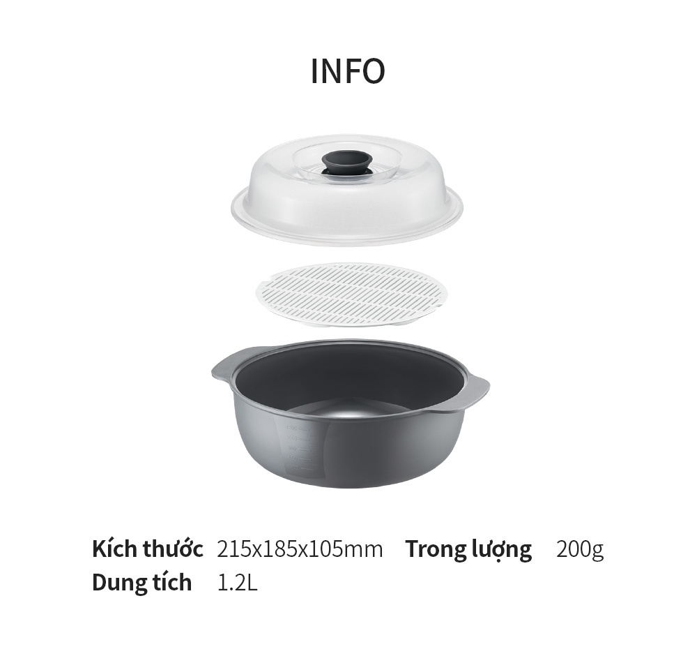 Nồi hấp trong lò vi sóng Lock&Lock Microwave Steamer dung tích 1.2L Màu xám LMW123
