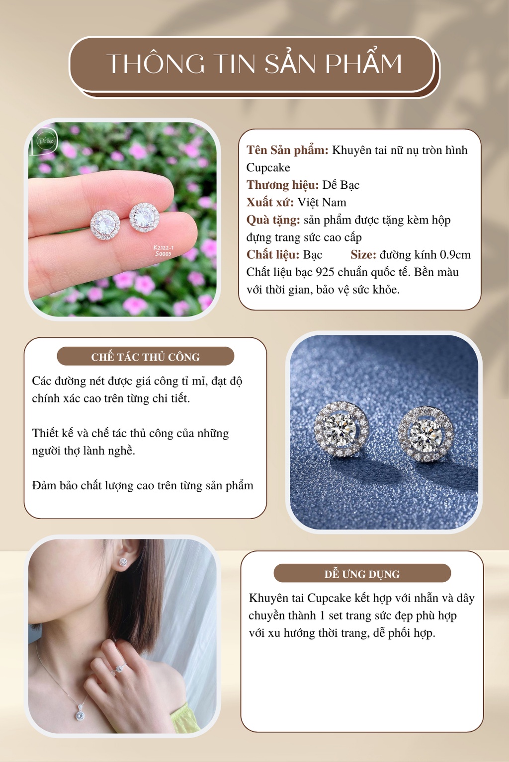 Mô tả Khuyên Tai Bạc Tròn Nữ DẾ BẠC 925 Kiểu Dáng Cupcake Đính Đá Lấp Lánh Tiểu Thư Sang Trọng K2122 - 1