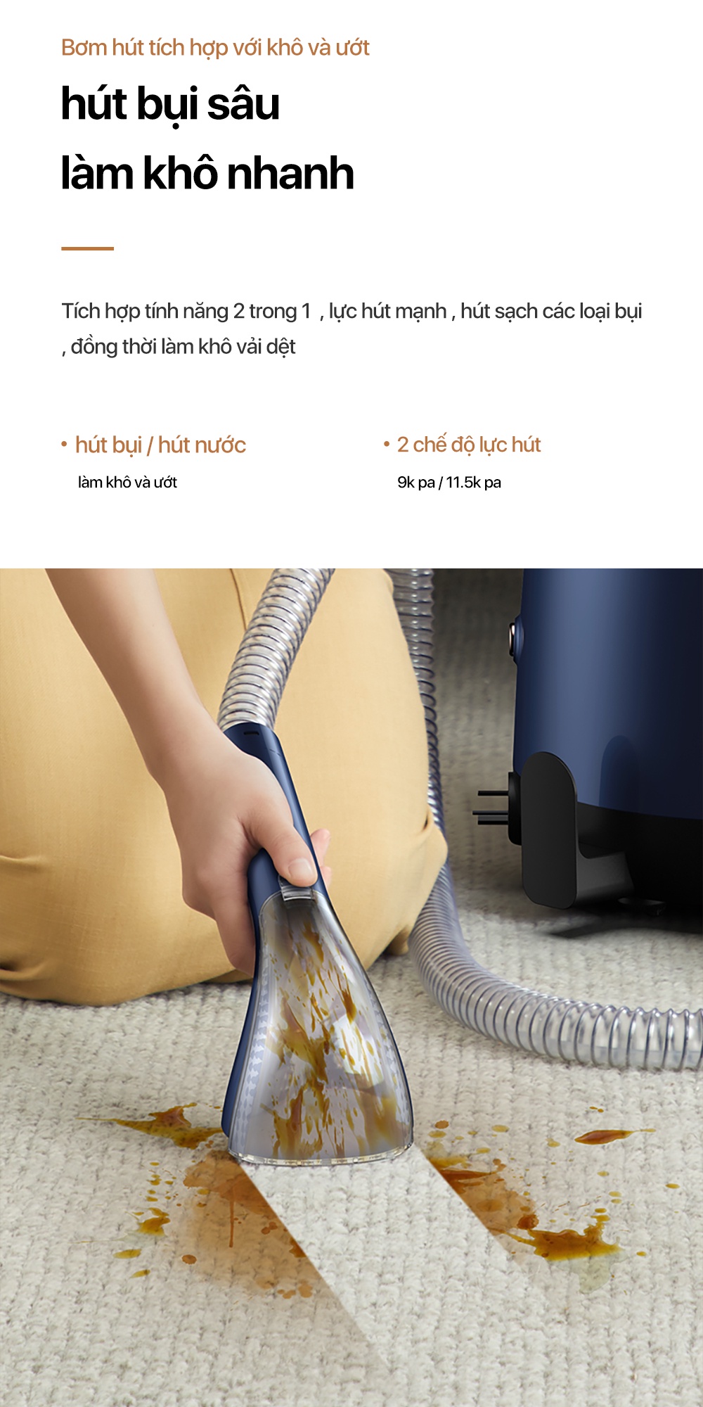Mô tả Máy giặt cầm tay Deerma BY200 làm sạch thảm, sofa vải, rèm với công nghệ gia nhiệt nước đến 50 độ C - Bảo hành 12 tháng - 6