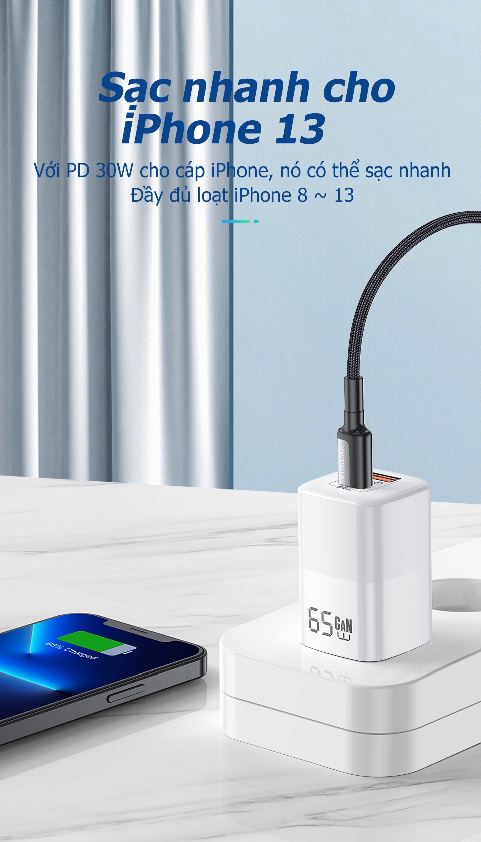 Mô tả Củ Sạc Nhanh Kuulaa GaN 65W USB C QC PD 4.0 3.0 USB-C Type C Cho Macbook Pro IPhone Samsung - 4