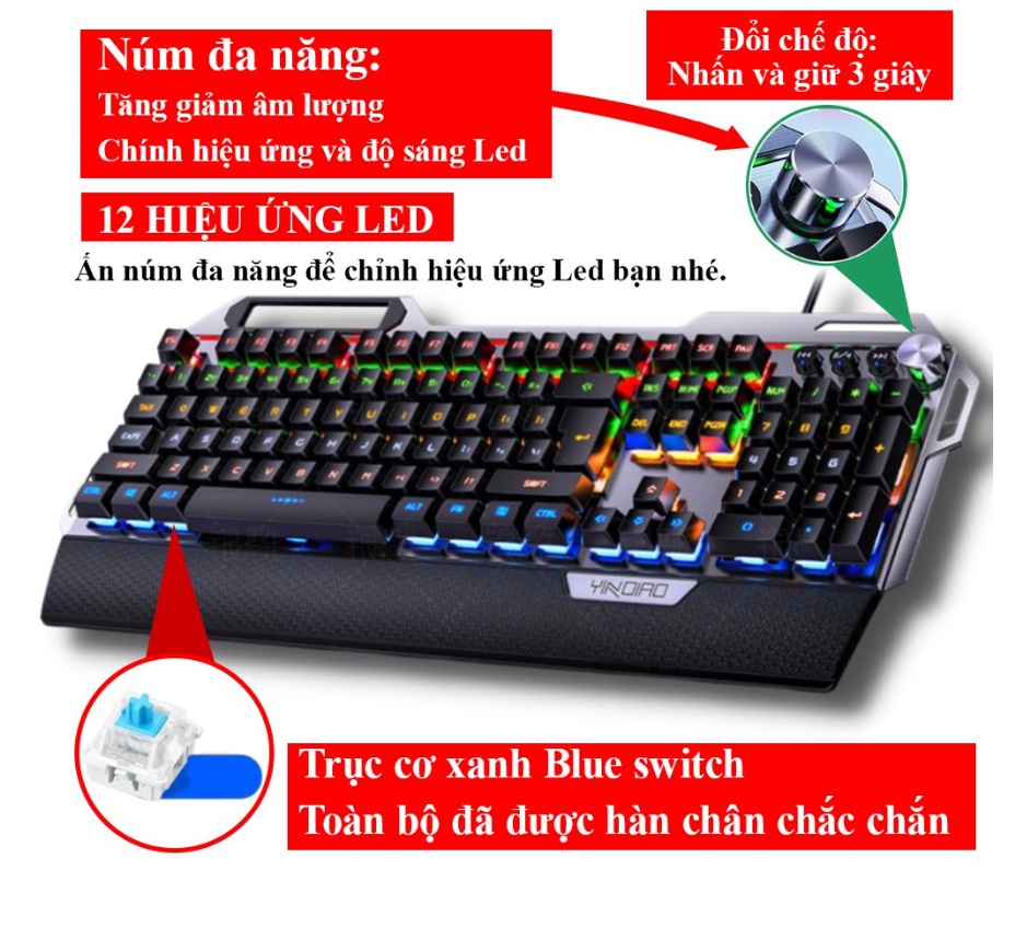 Mô tả Bàn phím cơ ZTU Smart K100 chơi game 104 phím có LED có kê tay chống mỏi, núm điều chỉnh âm thanh thuận tiện - 2