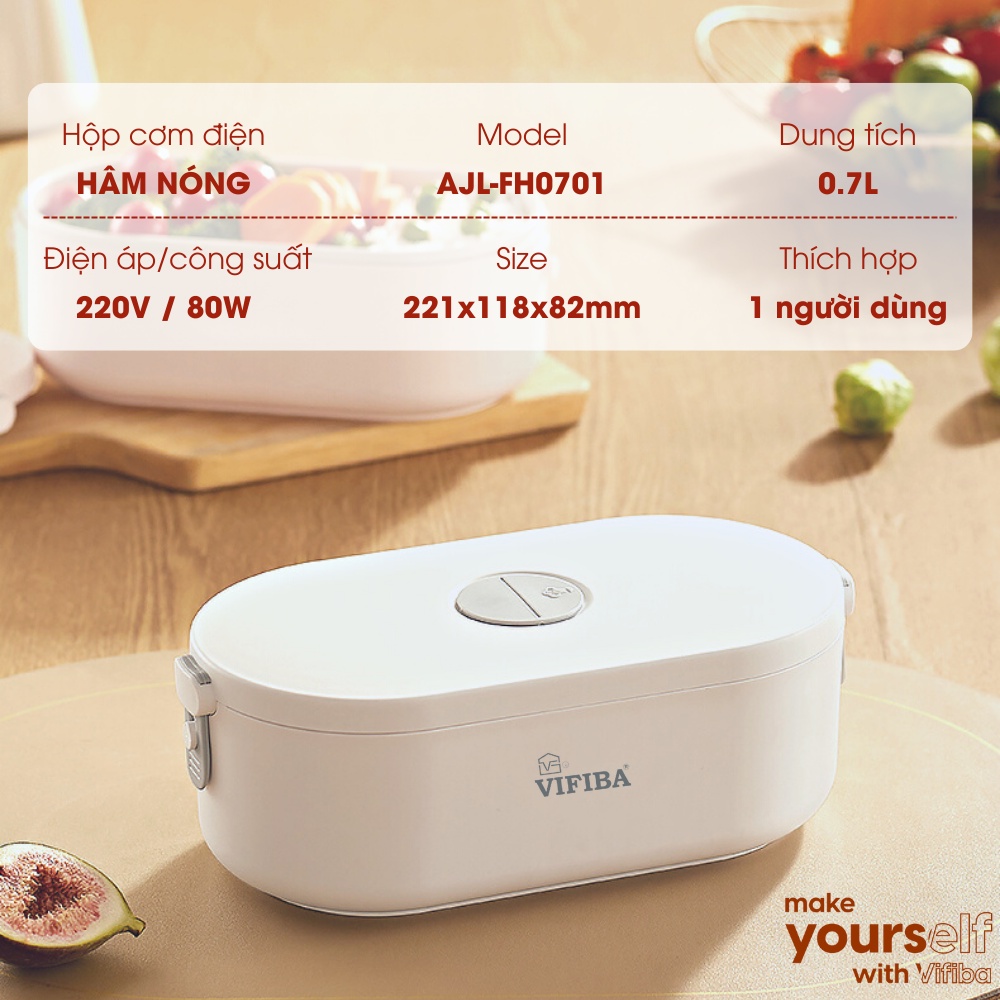 Mô tả Hộp Cơm Cắm Điện Văn Phòng VIFIBA Hâm Nóng và Giữ Nhiệt, có 3 Ngăn, Tay Cầm Dễ Mang Đi - 2