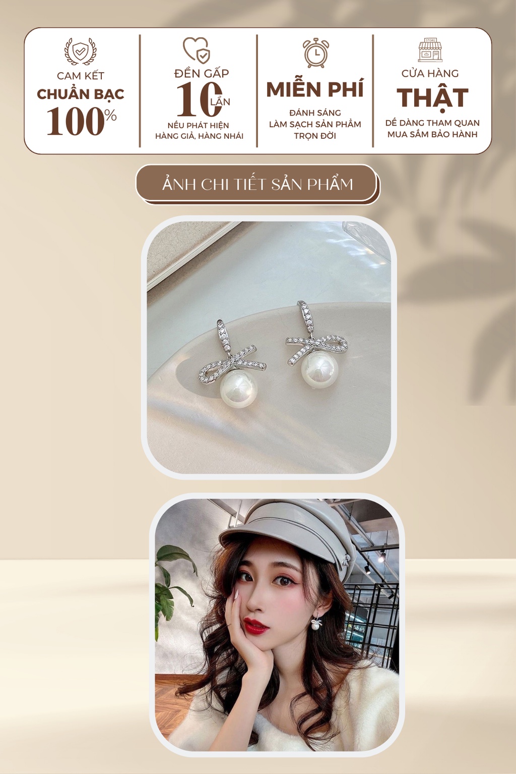 Mô tả Khuyên Tai Bạc Nữ Dế Bạc 925 Ngoc Trai Nửa Vô Cực Đính Đá Lấp Lánh Hàn Quốc K5271 - 2