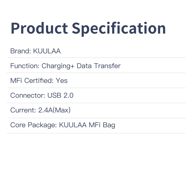 Mô tả Cáp sạc USB KUULAA lightning MFi dài 1 mét thích hợp cho for iPhone 13 12 mini 8 7 6 Plus 5 - 9